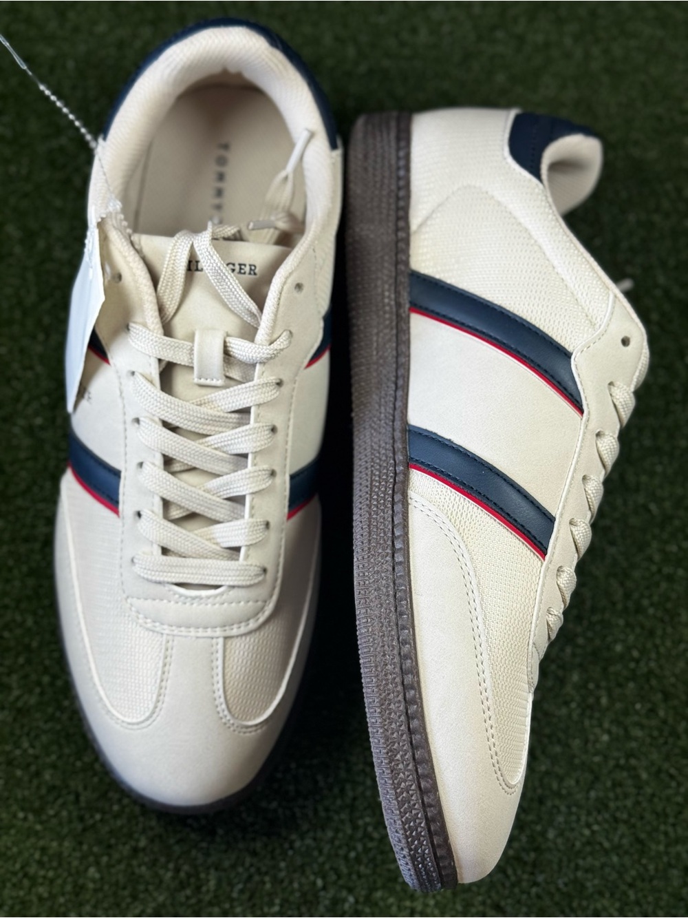 TommyHilfiger Cream LowTop Sneakers with Navy & Red Stripes Without original box